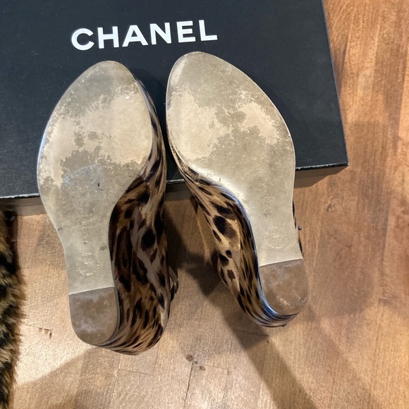 Stella McCartney leopard wedge ankle strap heel wedge 38 8 7.5 peep toe pin up - Picture 8 of 16